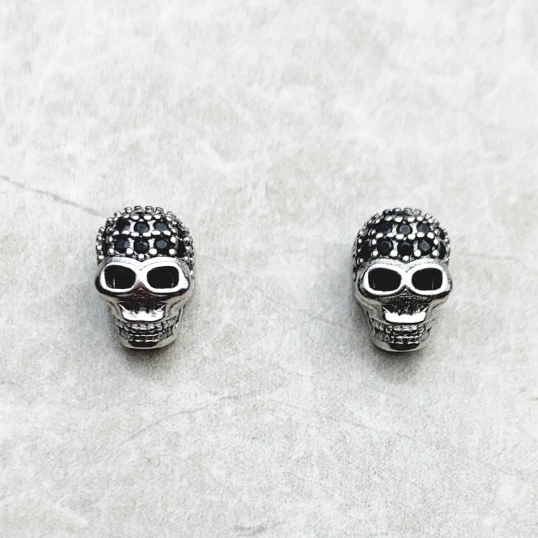 Punk Skull EVN Stone Stud Earrings-Black Diamonds New York