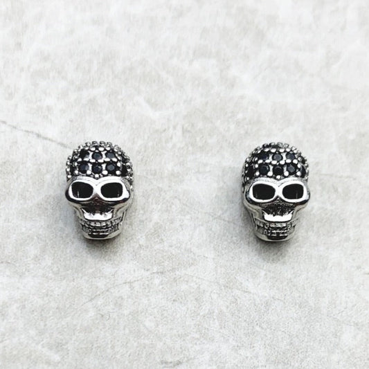 Punk Skull EVN Stone Stud Earrings-Black Diamonds New York