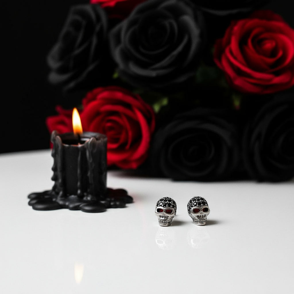 Punk Skull Diamond Stud Earrings-Black Diamonds New York