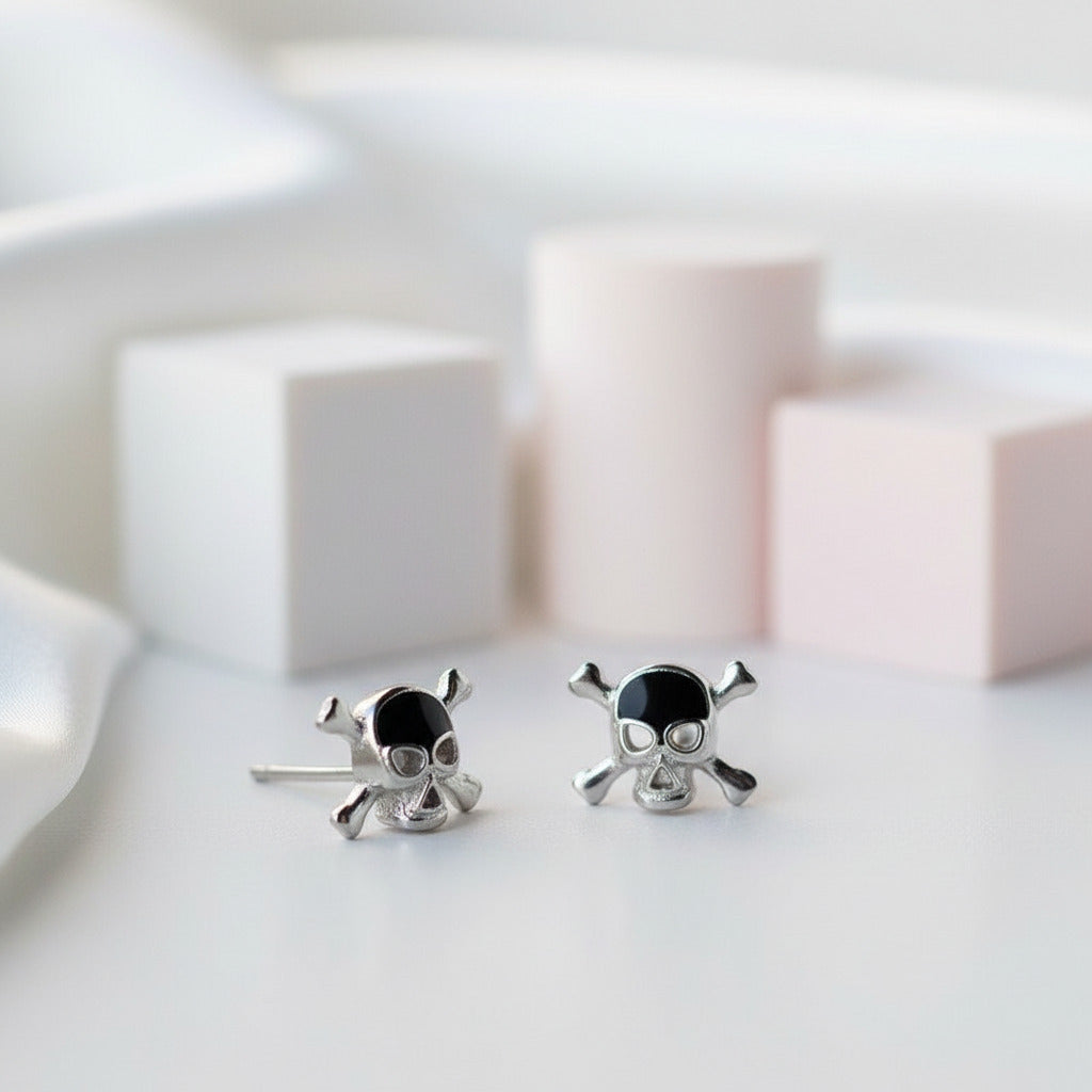 Punk Skull Minimalist Stud Earrings-Black Diamonds New York