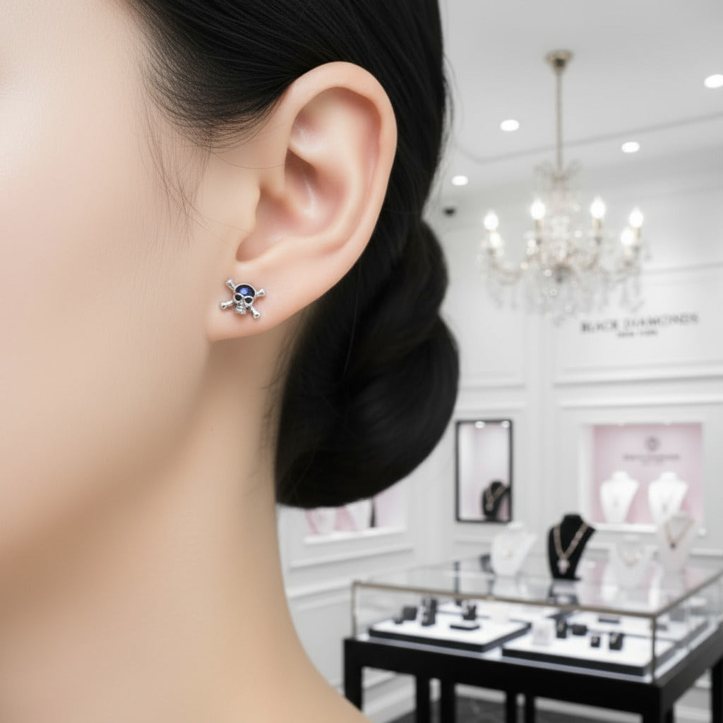 Punk Skull Minimalist Stud Earrings-Black Diamonds New York