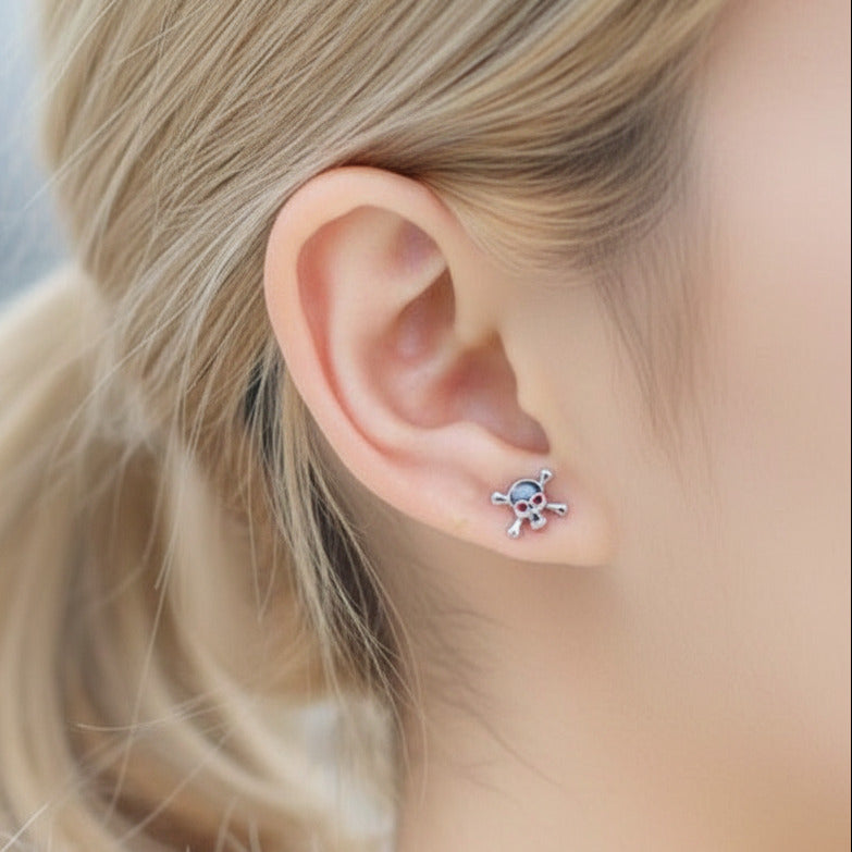 Punk Skull Minimalist Stud Earrings-Black Diamonds New York