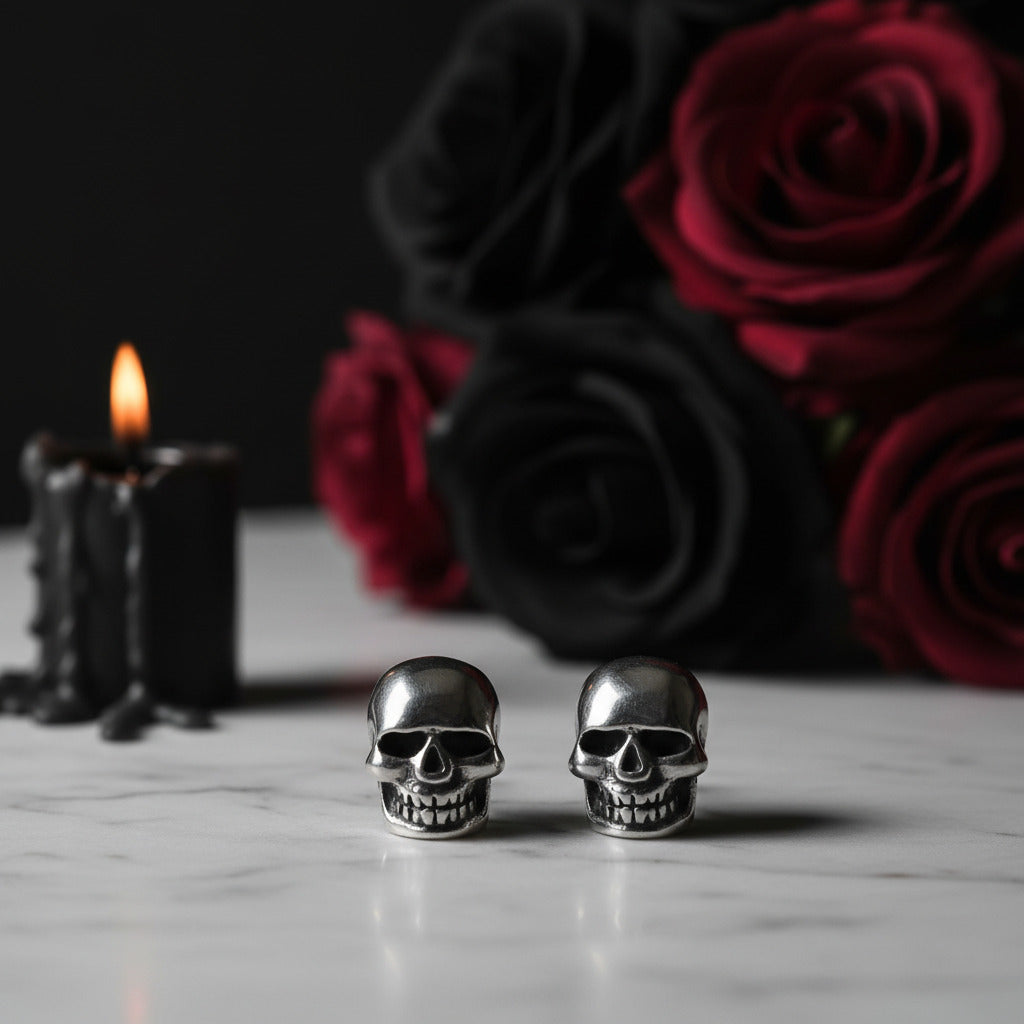 Punk Skull Minimalist Stud Earrings-Black Diamonds New York