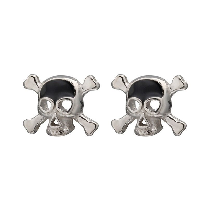 Punk Skull Minimalist Stud Earrings-Black Diamonds New York