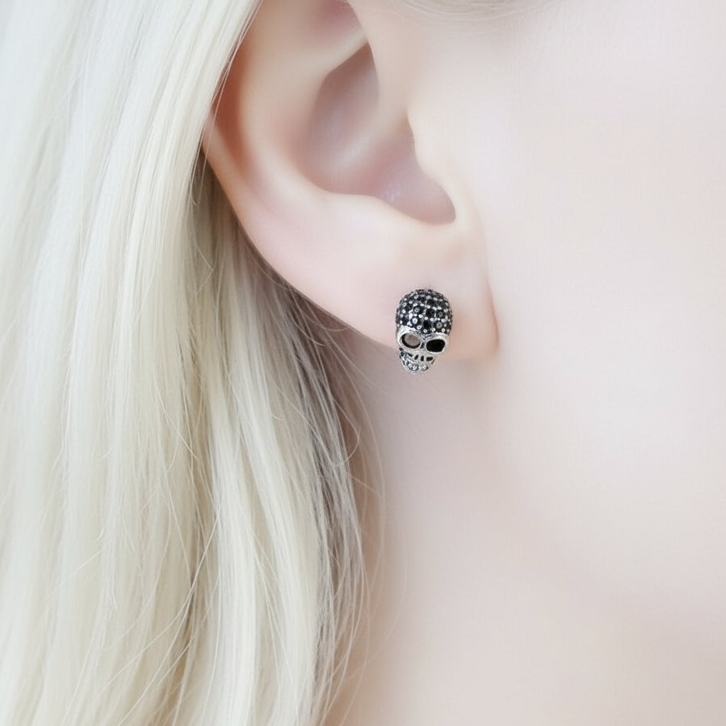 Punk Skull Diamond Stud Earrings-Black Diamonds New York