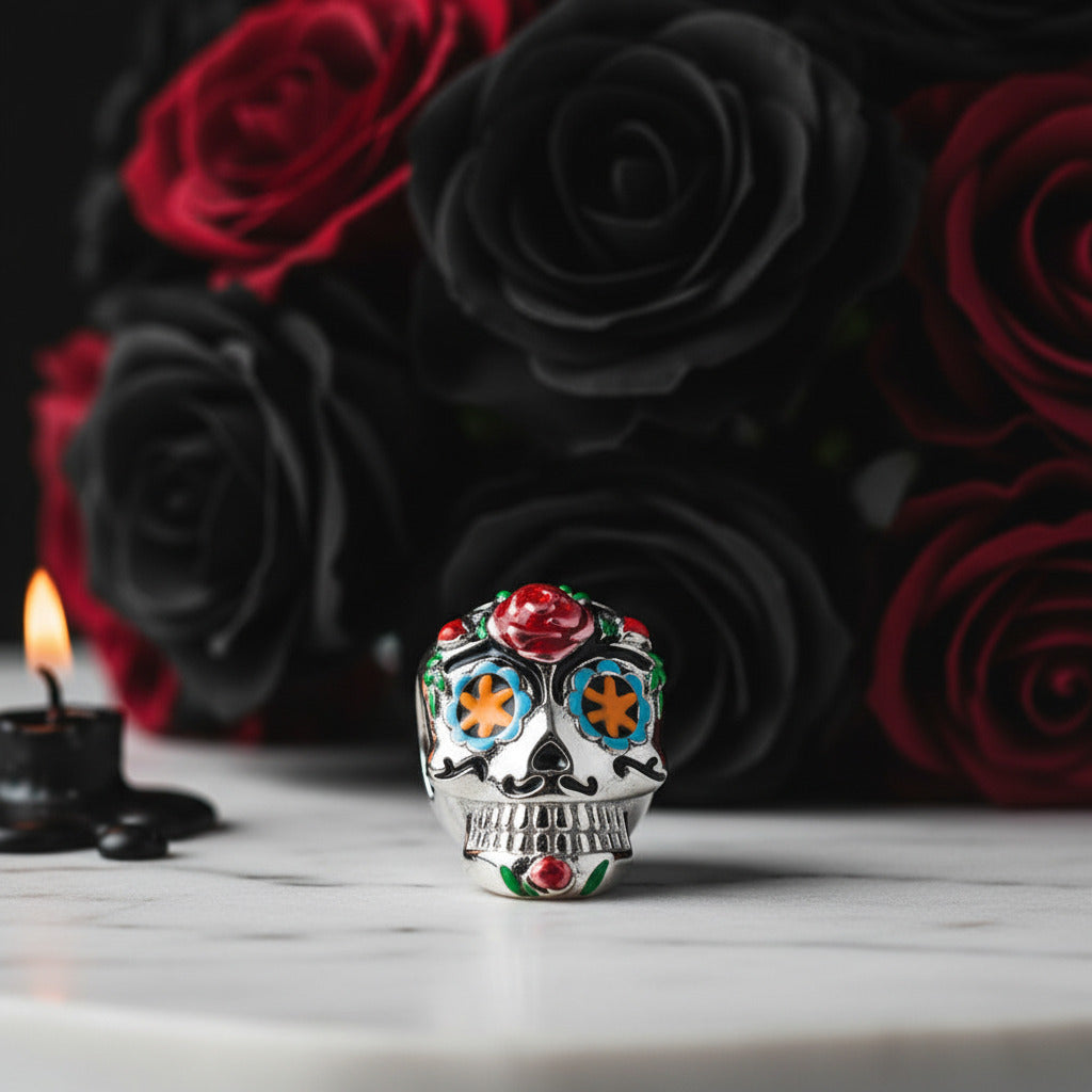 Punk Skull with Bold Enamel Pattern Beads-Black Diamonds New York