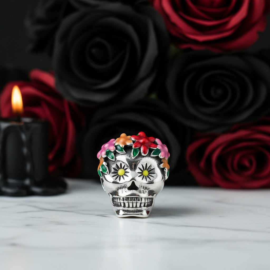 Punk Skull with Bold Enamel Pattern Beads-Black Diamonds New York