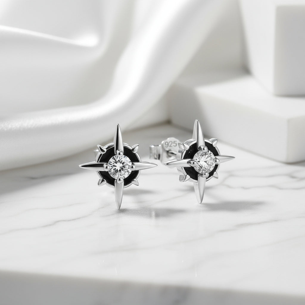 Punk Star Stud Earrings-Black Diamonds New York