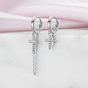 Punk Diamond Option Cross Chain Hoop Earrings-Black Diamonds New York