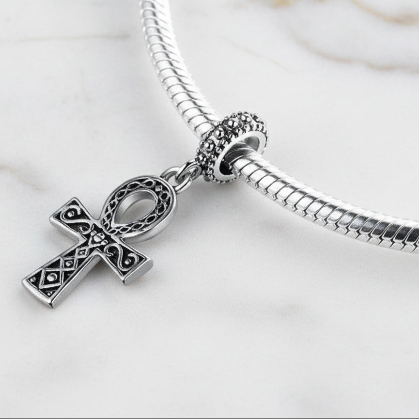 Punk Vintage Cross Charm Bead-Black Diamonds New York