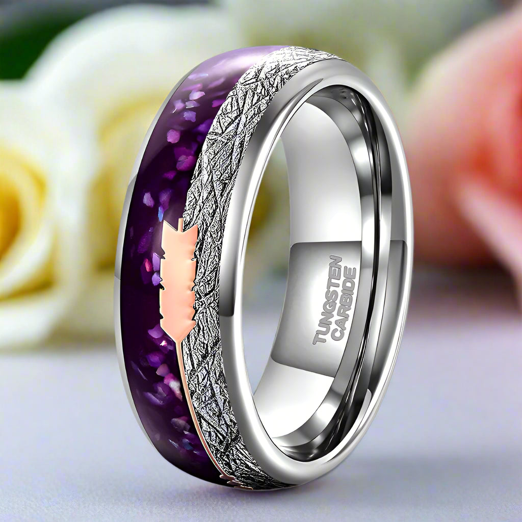 Purple Agate Meteorites Men's Tungsten Wedding Band-Black Diamonds New York