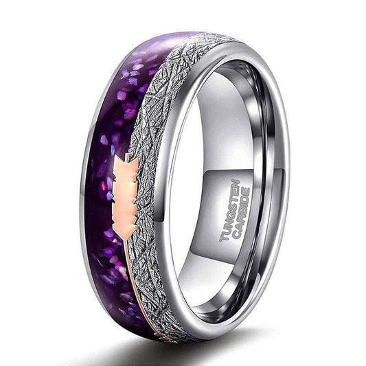 Purple Agate Meteorites Men's Tungsten Wedding Band-Black Diamonds New York