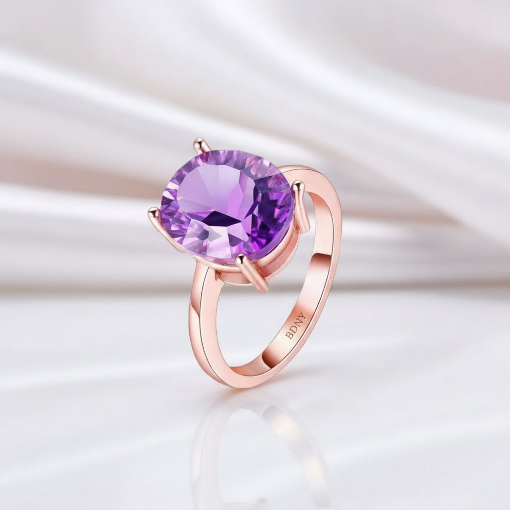 Purple Amethyst Diamond Option Ring in Rose Gold-Black Diamonds New York