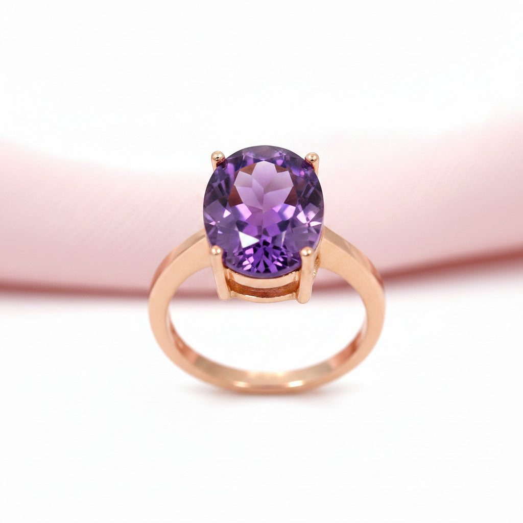 Purple Amethyst Diamond Option Ring in Rose Gold-Black Diamonds New York