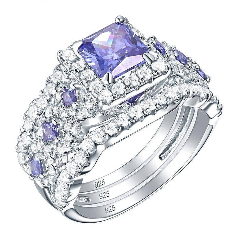 Purple Blue Princess Cut Tanzanite Gemstone Engagement Ring-Black Diamonds New York