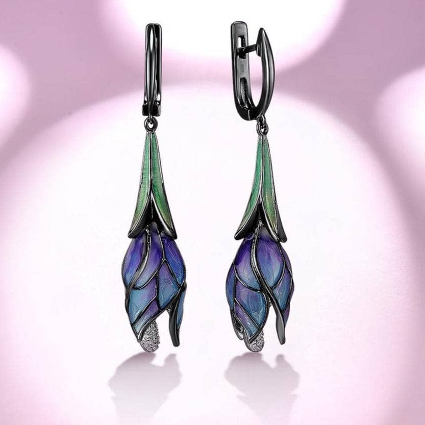 Purple Enamel Flower Drop Earrings-Black Diamonds New York