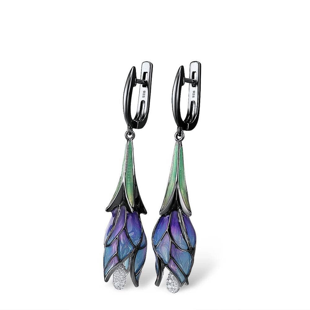 Purple Enamel Flower Drop Earrings-Black Diamonds New York
