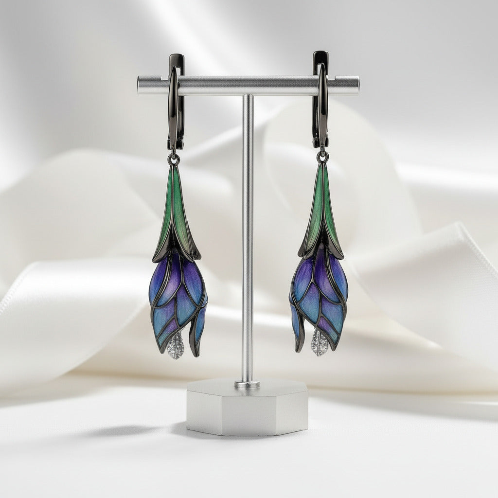 Purple Enamel Flower Jewelry Set-Black Diamonds New York