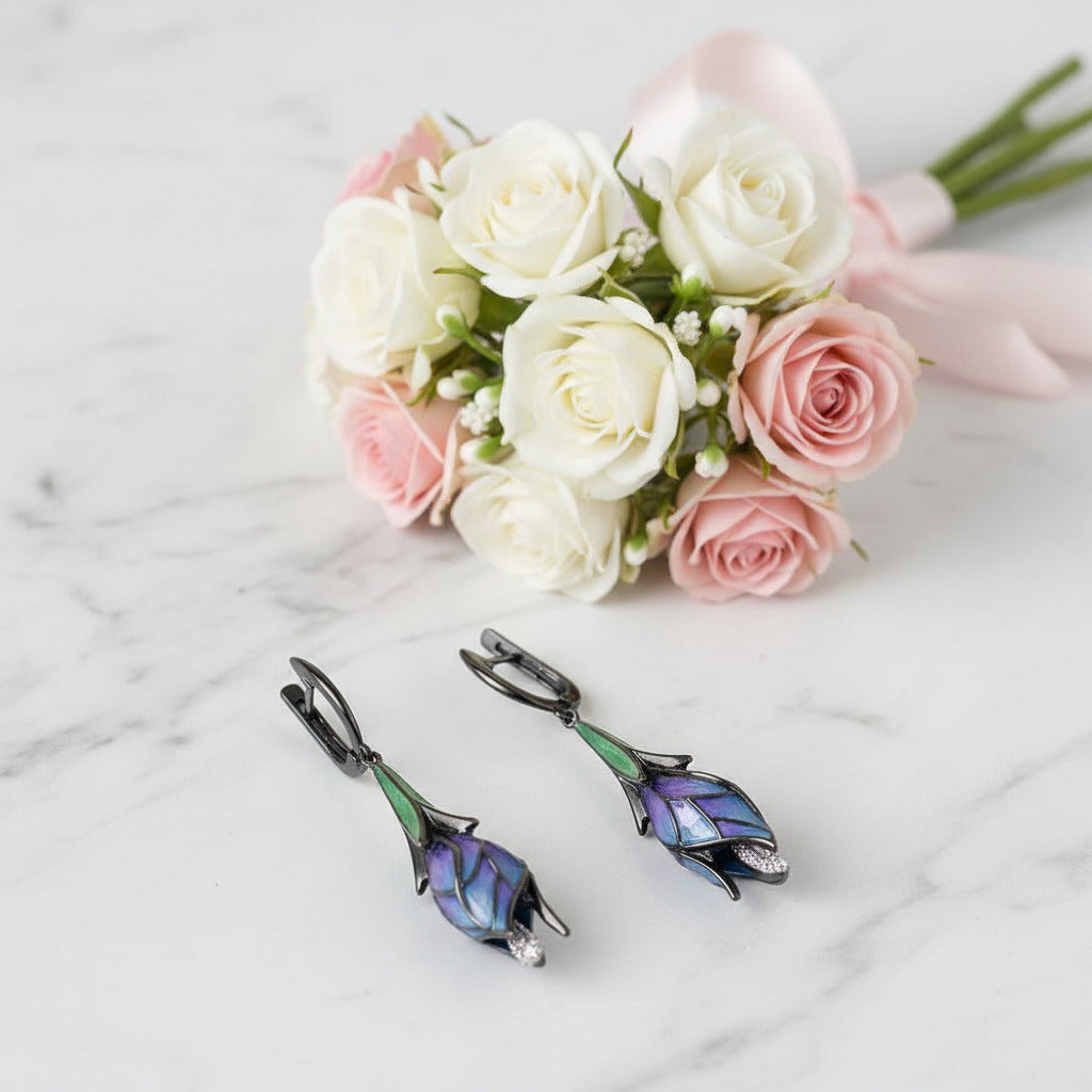 Purple Enamel Flower Jewelry Set-Black Diamonds New York