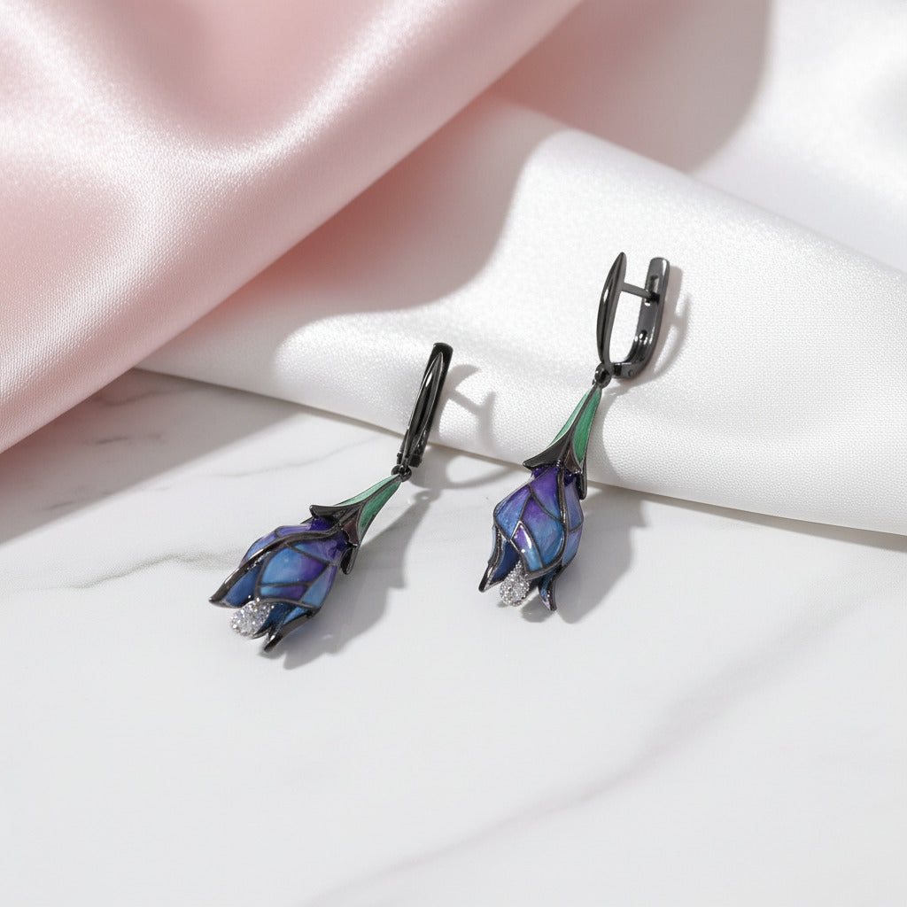 Purple Enamel Flower Jewelry Set-Black Diamonds New York