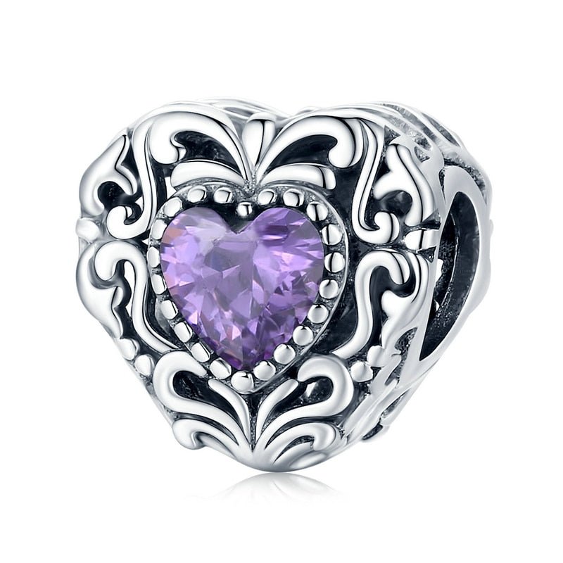 Purple Created Diamond Punk Beads and Love Drop Charms-Black Diamonds New York