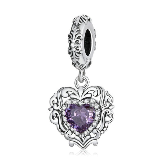 Purple Created Diamond Punk Beads and Love Drop Charms-Black Diamonds New York