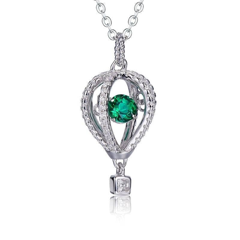 Queen & Crown Lab Grown Emerald Gemstone Necklace-Black Diamonds New York