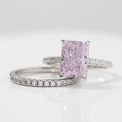 Radiant Cut Elegant Pink Stone Wedding Ring Set-Black Diamonds New York