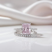 Radiant Cut Elegant Pink Stone Wedding Ring Set-Black Diamonds New York