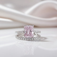 Radiant Cut Elegant Pink Stone Wedding Ring Set