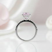 Radiant Cut Elegant Pink Stone Wedding Ring Set-Black Diamonds New York