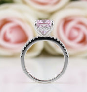 Radiant Cut Elegant Pink Stone Wedding Ring Set-Black Diamonds New York
