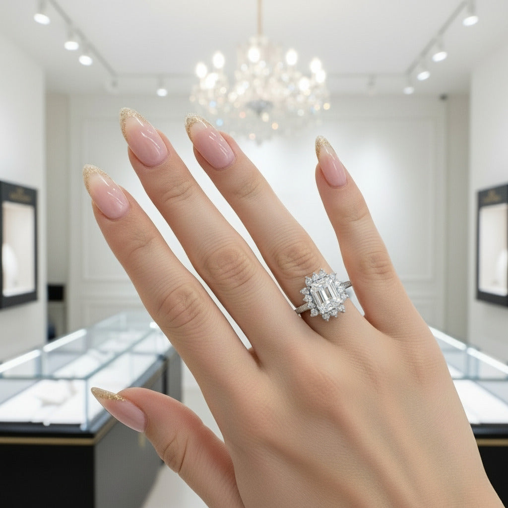 Radiant Cut Diamond Halo Vintage Engagement Ring-Black Diamonds New York