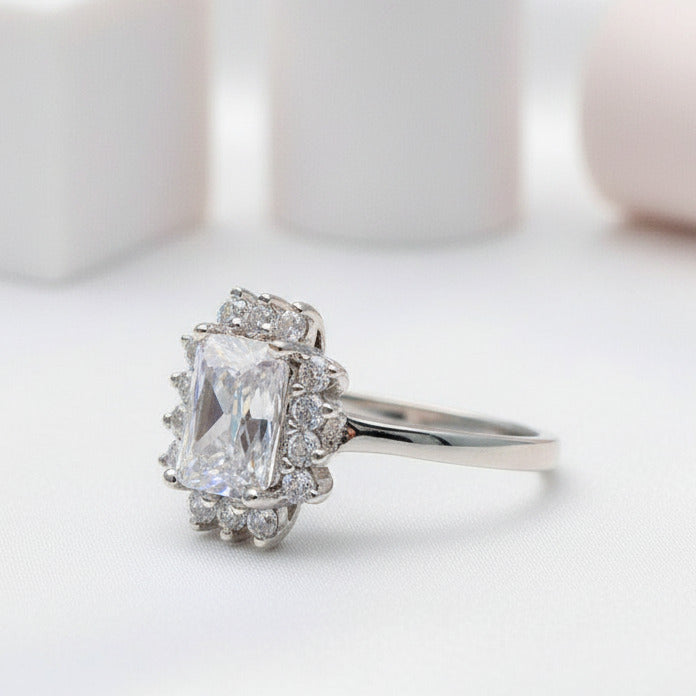 Radiant Cut Diamond Halo Vintage Engagement Ring-Black Diamonds New York