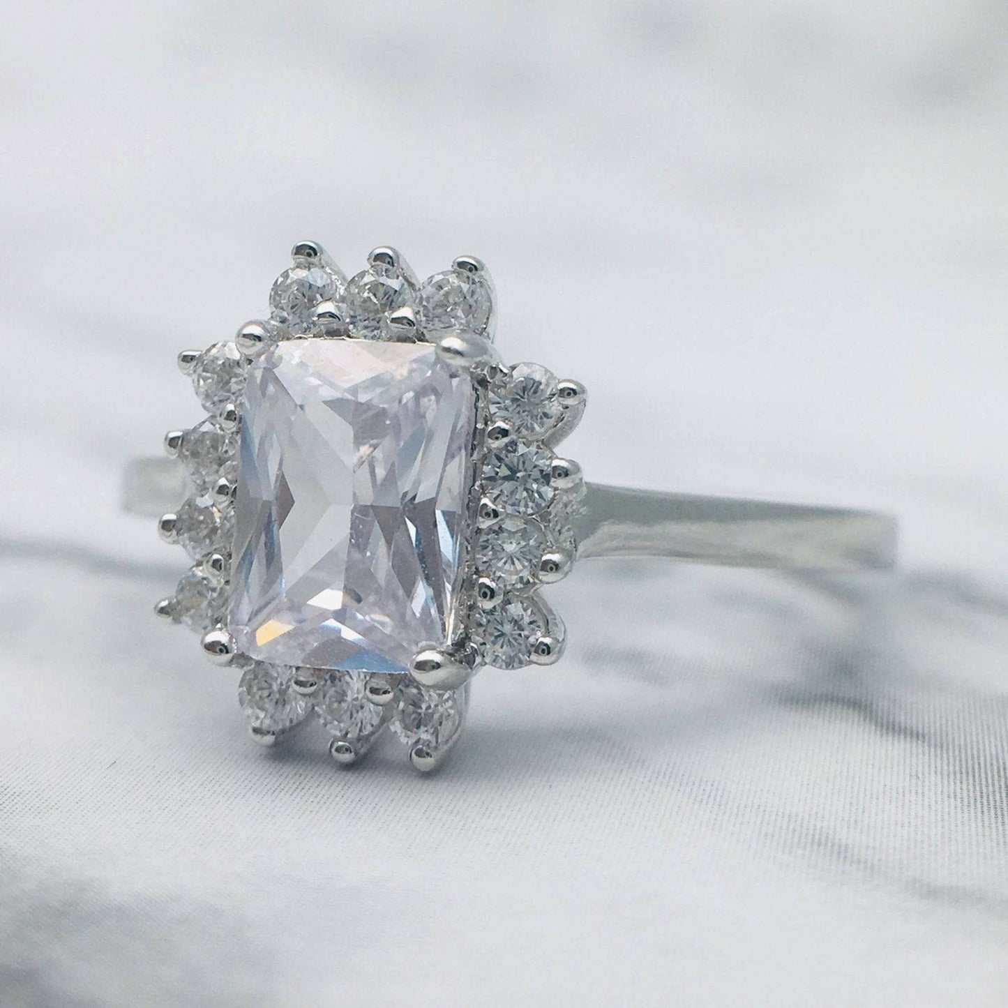 Radiant Cut Moissanite Halo Vintage Engagement Ring-Black Diamonds New York