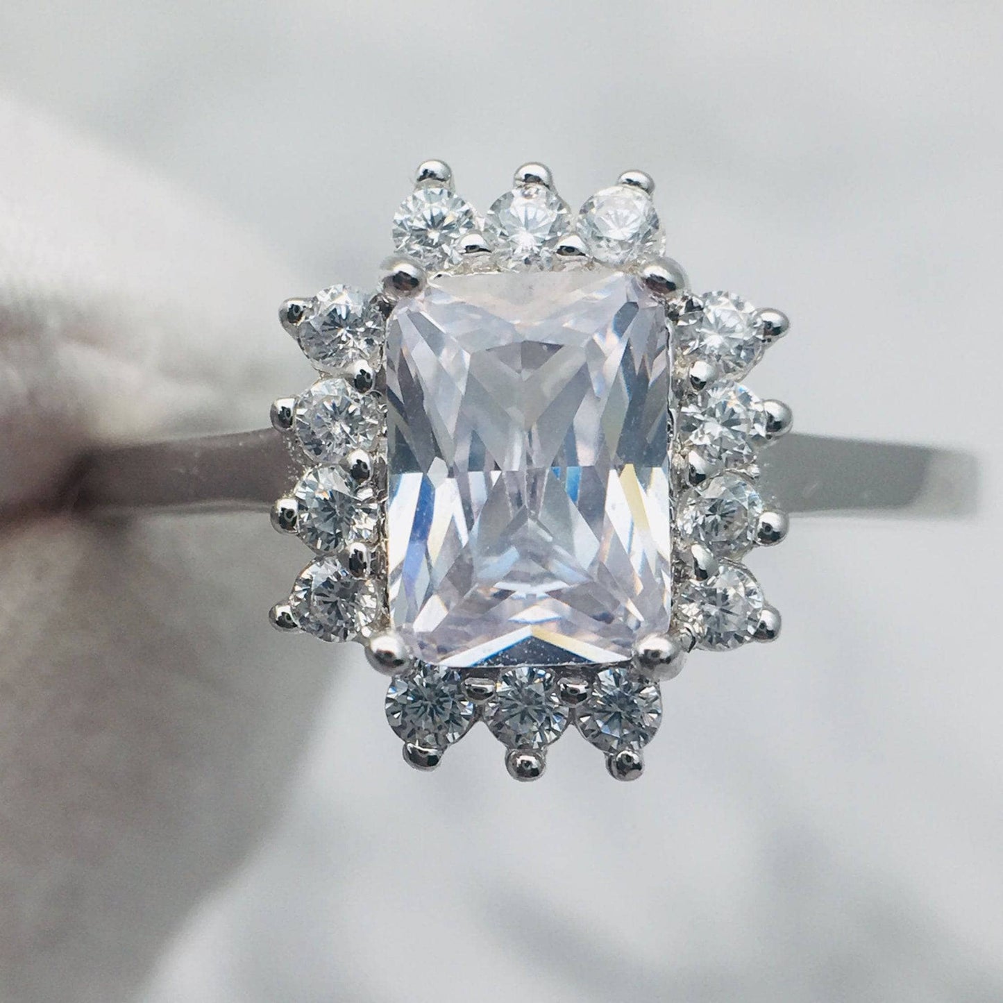 Emerald Cut Moissanite Halo Vintage Engagement Ring - Black Diamonds New York