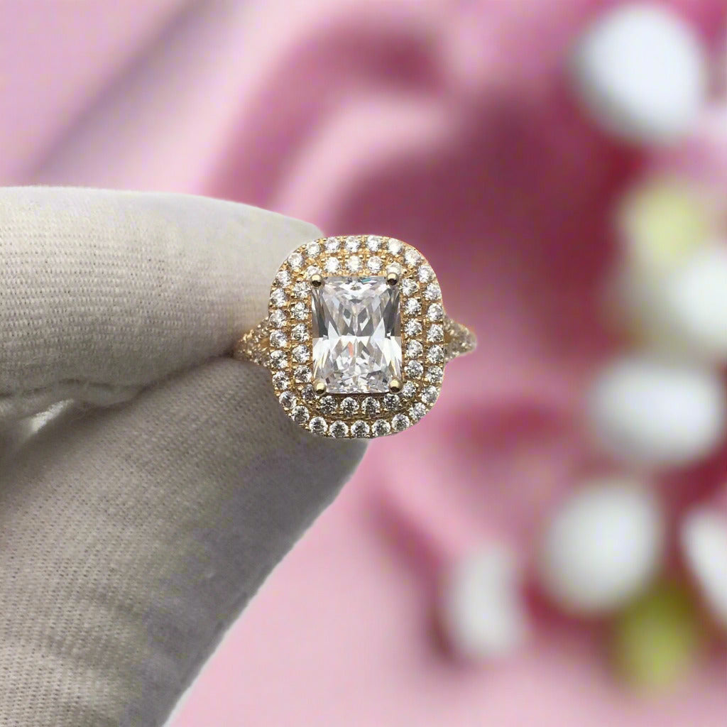 Radiant Cut Diamond Vintage Double Halo Engagement Ring-Black Diamonds New York