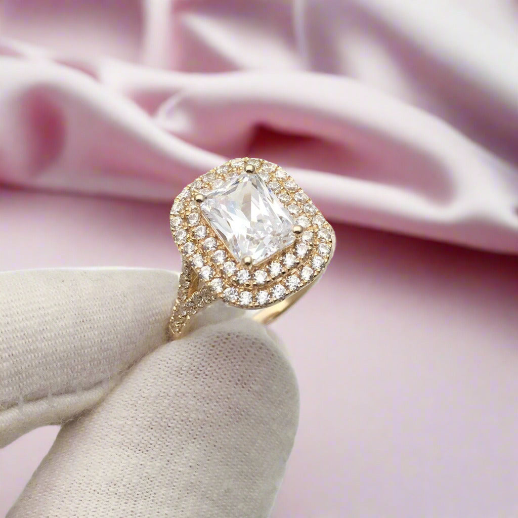 Radiant Cut Diamond Vintage Double Halo Engagement Ring-Black Diamonds New York