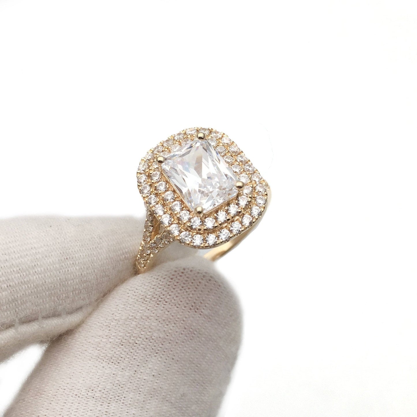 Radiant Cut Moissanite Vintage Double Halo Engagement Ring-Black Diamonds New York
