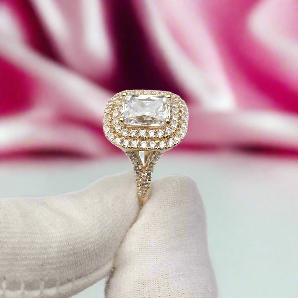 Radiant Cut Diamond Vintage Double Halo Engagement Ring-Black Diamonds New York