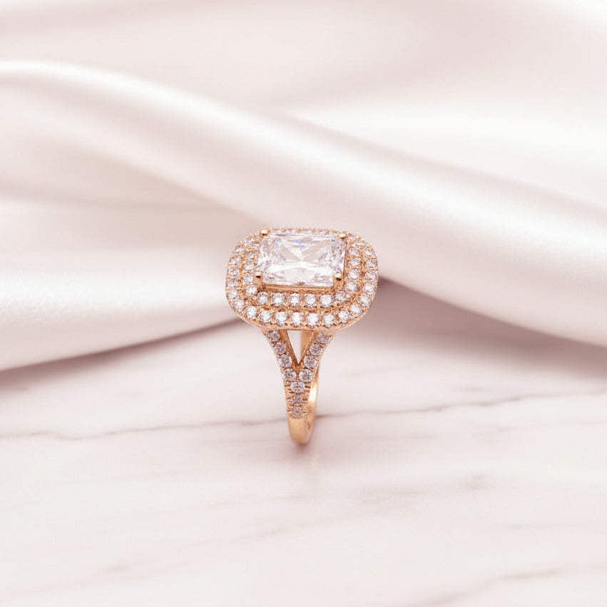 Radiant Cut Diamond Option Vintage Double Halo Engagement Ring-Black Diamonds New York