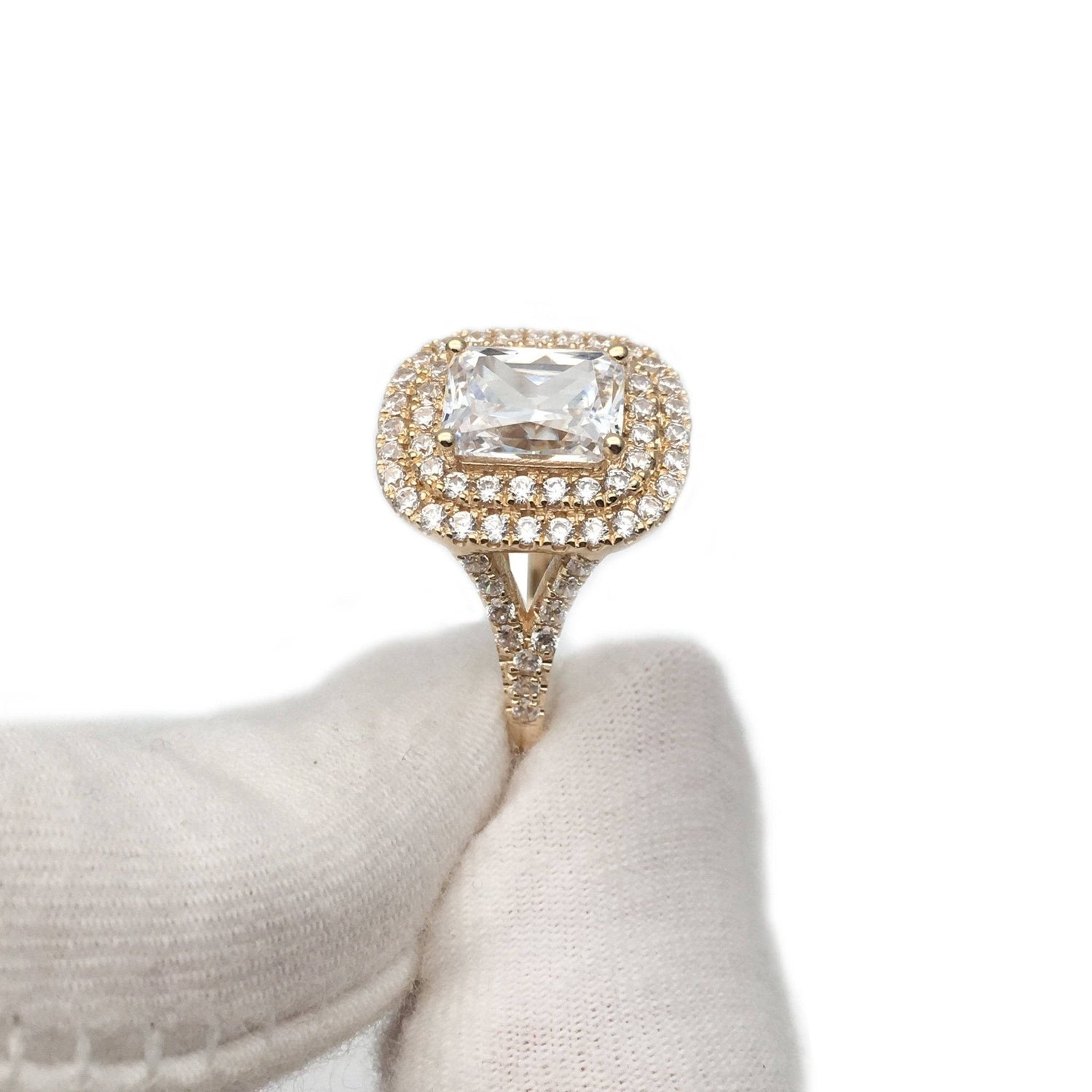 Radiant Cut Moissanite Vintage Double Halo Engagement Ring-Black Diamonds New York