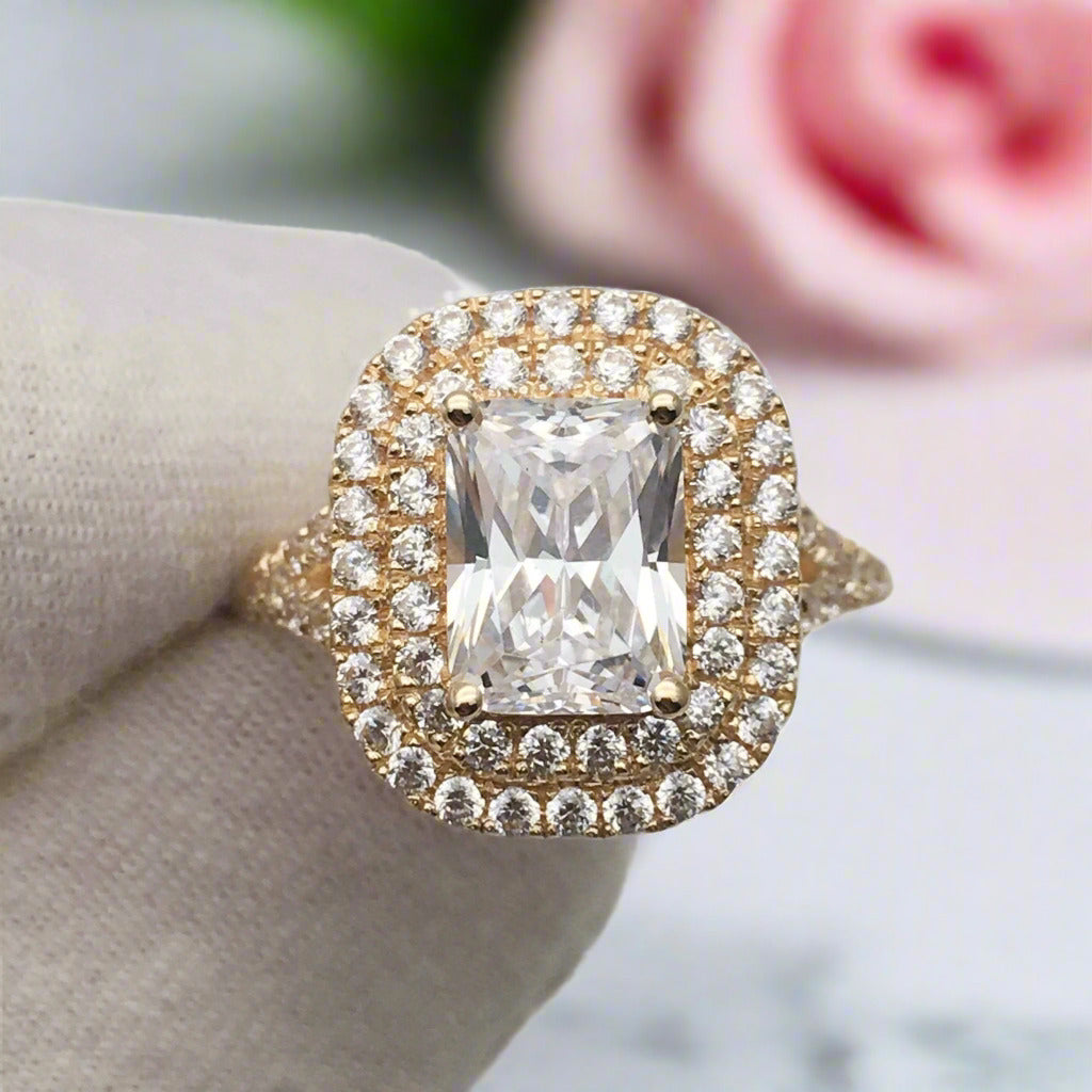 Radiant Cut Diamond Vintage Double Halo Engagement Ring-Black Diamonds New York