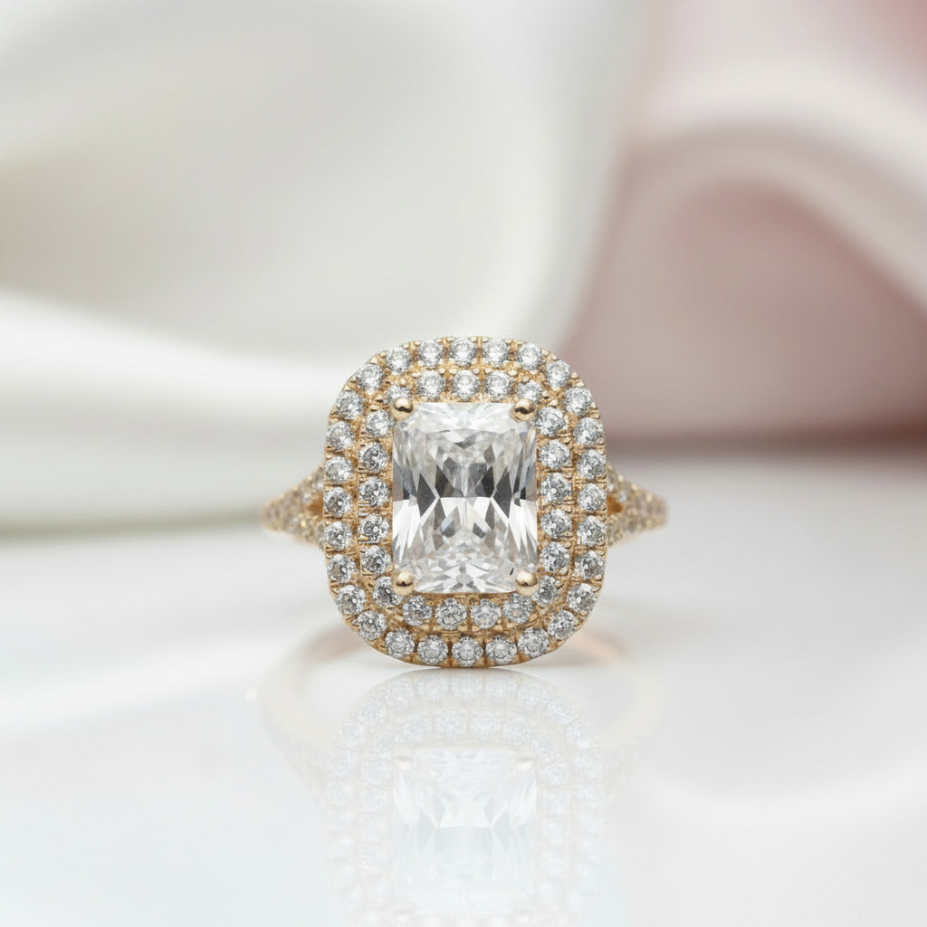 Radiant Cut Diamond Option Vintage Double Halo Engagement Ring-Black Diamonds New York