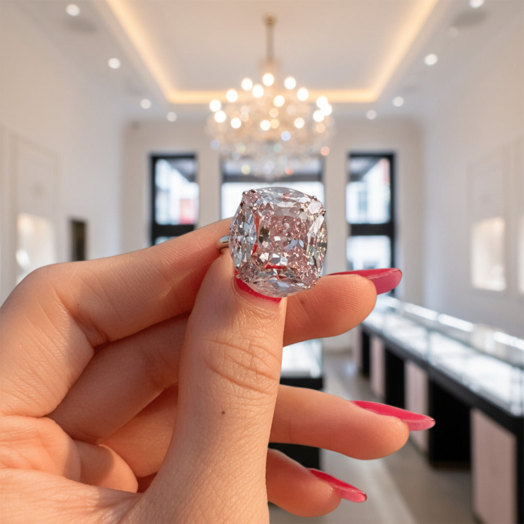 Radiant Cut Pink Sapphire Engagement Ring-Black Diamonds New York