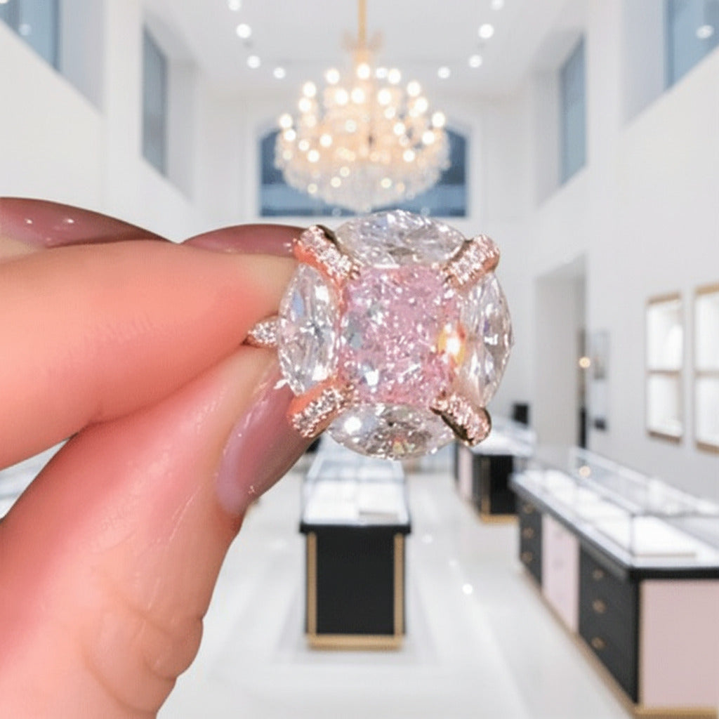Radiant Cut Pink Sapphire Engagement Ring-Black Diamonds New York