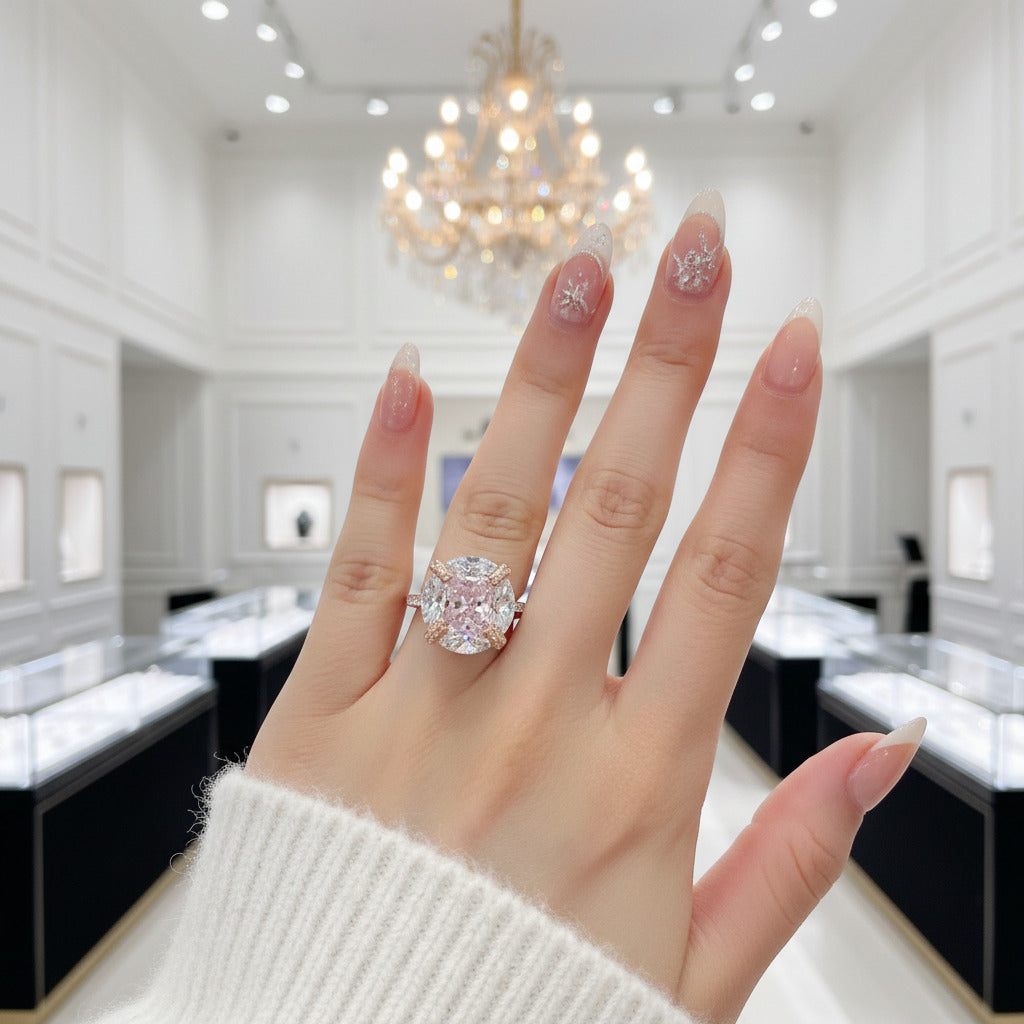 Radiant Cut Pink Sapphire Engagement Ring-Black Diamonds New York