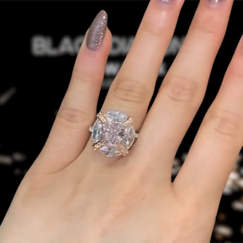 Radiant Cut Pink Sapphire Engagement Ring-Black Diamonds New York