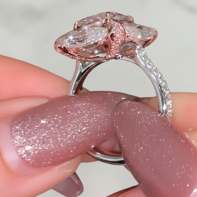 Radiant Cut Pink Sapphire Engagement Ring-Black Diamonds New York