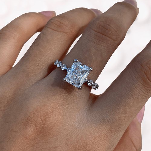Radiant Cut Simulated Diamond Engagement Ring-Black Diamonds New York